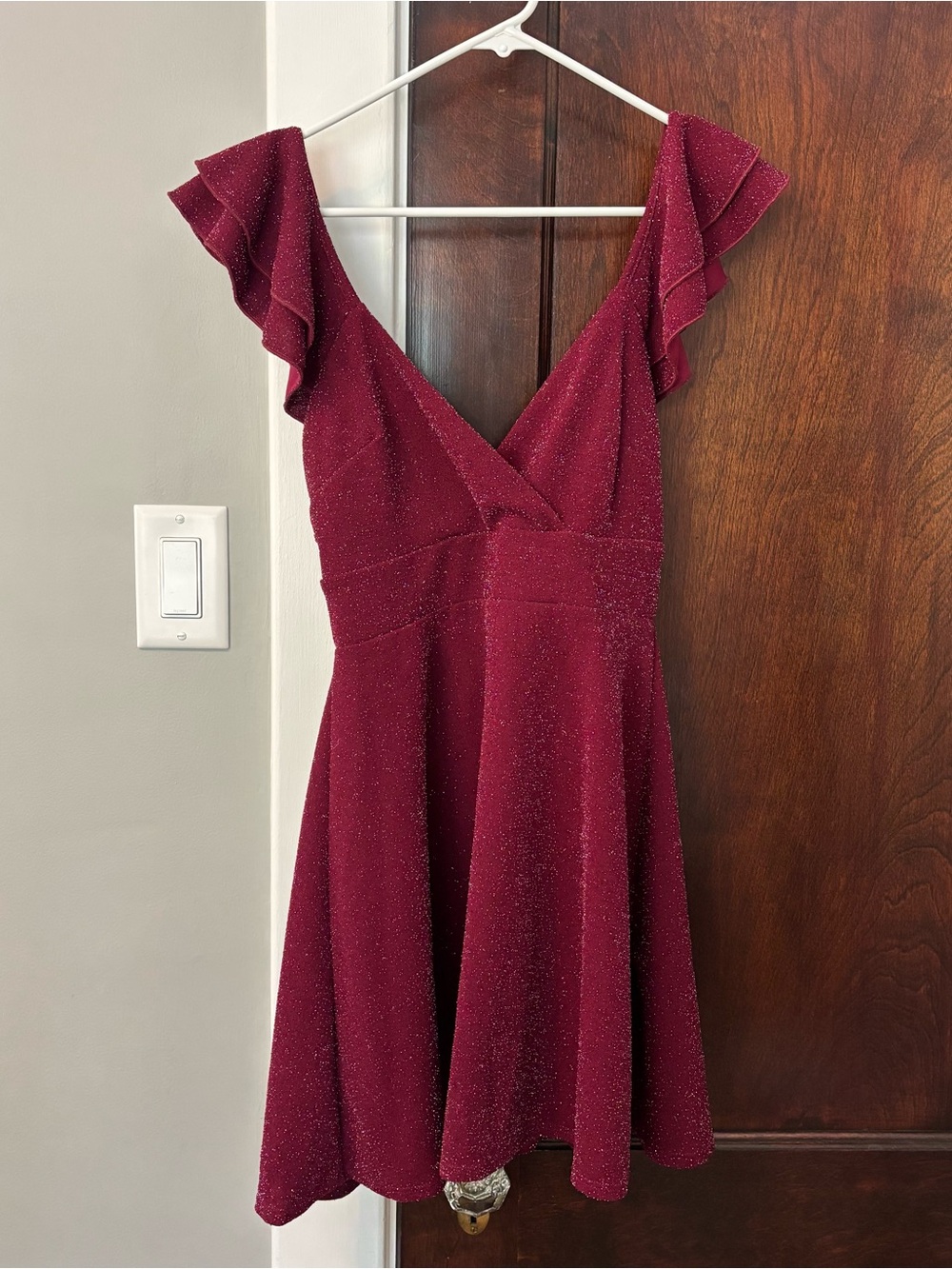 Altar’d State Dress Small Formal Red Burgundy Metallic Sparkle Open Back Short
